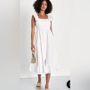 Lulus Sleeveless Ruffle Baby Doll Cottagecore Milkmaid Boho Midi White Dress M